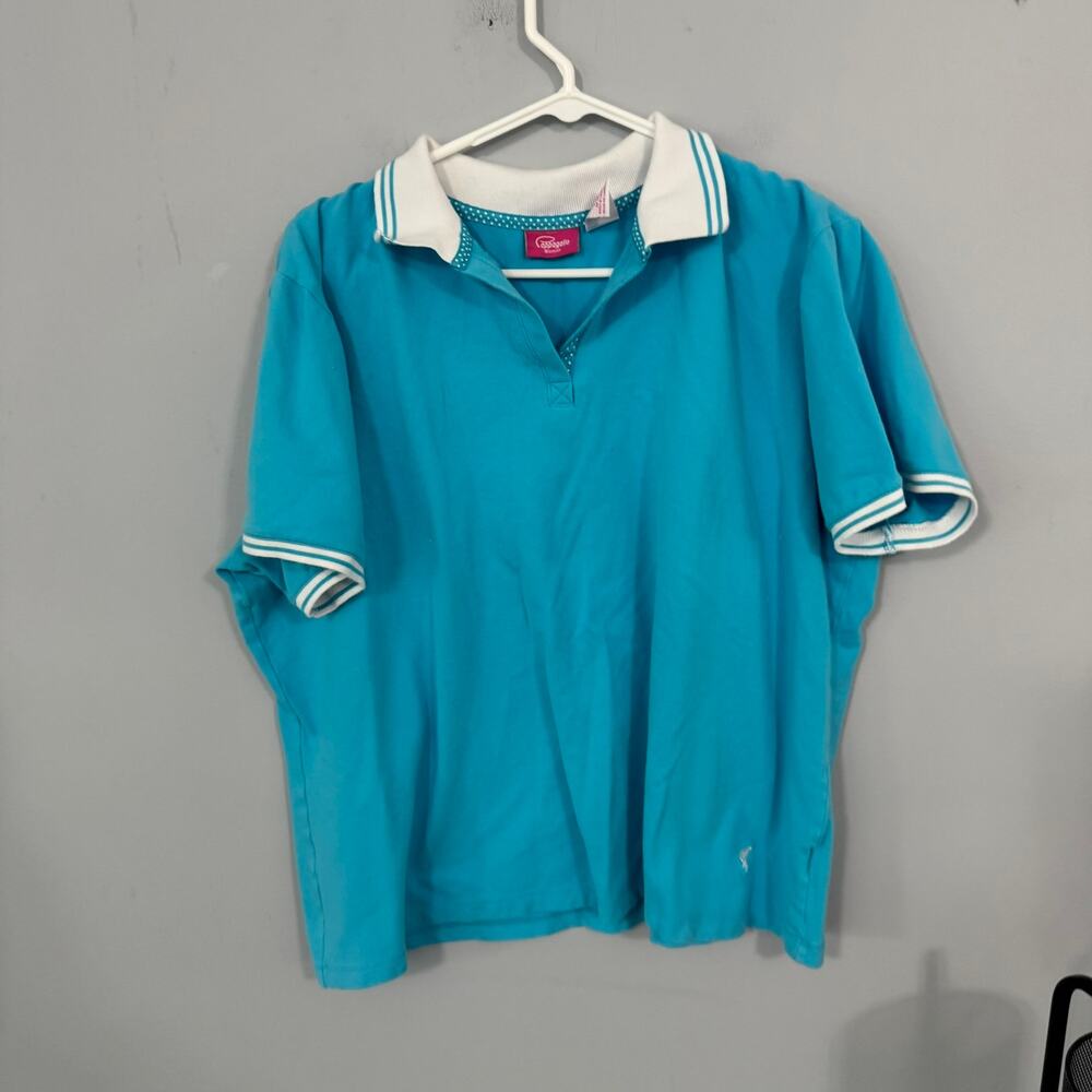 Pappagallo Woman Light Blue Collared Polo Shirt Womens Plus Size 2X Cotton Blend